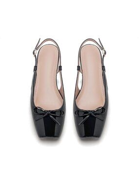 Women's Dark Night Slingback Square Toe Bow Knit Ankle Buckle Satin Ballet Flats